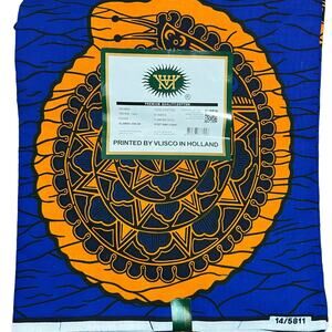 Vlisco Dutch Wax Block Printed African 100% Cotton Premium Fabric 6 Yards NWT